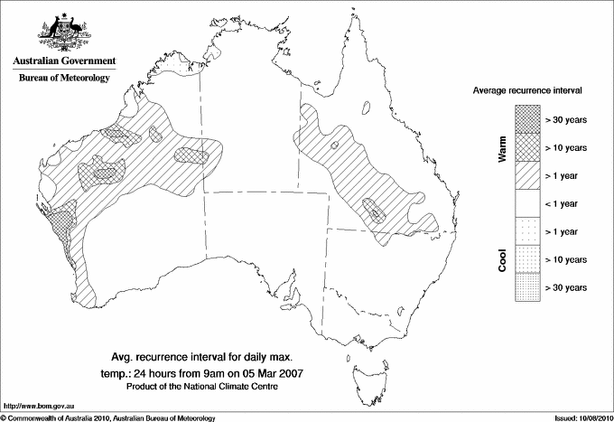 Australian daily maximum temperature average recurrence interval maps