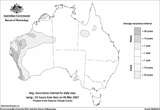 Australian daily maximum temperature average recurrence interval maps