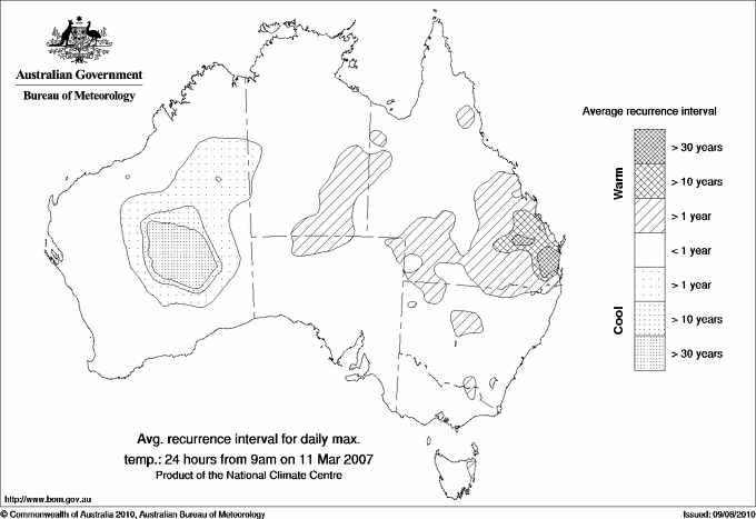 Australian daily maximum temperature average recurrence interval maps