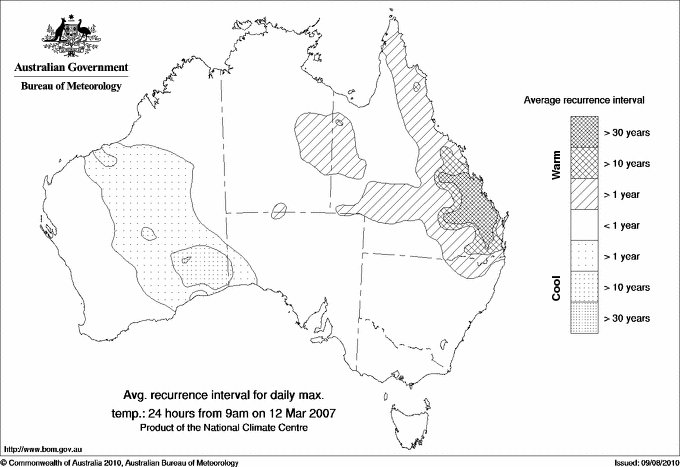 Australian daily maximum temperature average recurrence interval maps