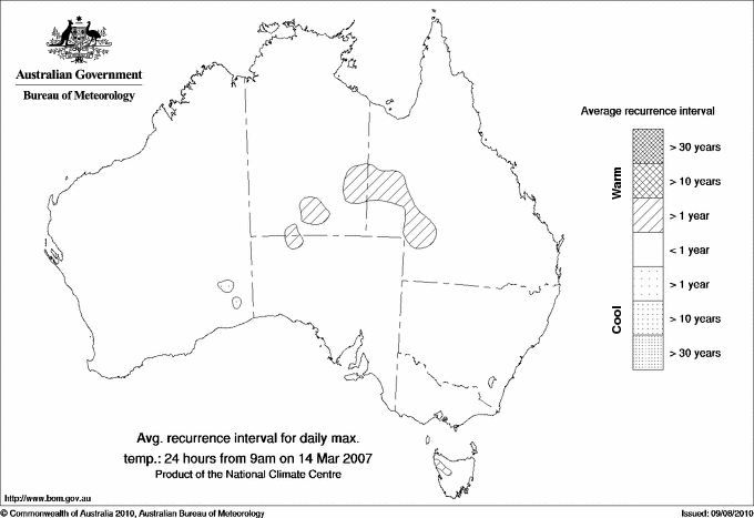 Australian daily maximum temperature average recurrence interval maps