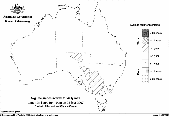 Australian daily maximum temperature average recurrence interval maps