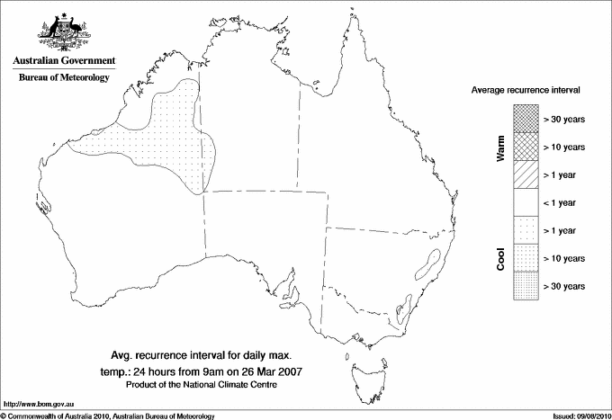 Australian daily maximum temperature average recurrence interval maps