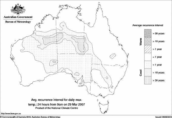 Australian daily maximum temperature average recurrence interval maps