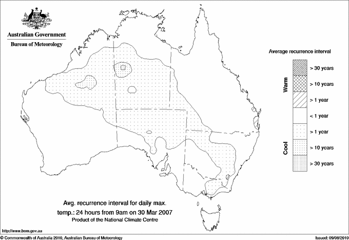 Australian daily maximum temperature average recurrence interval maps
