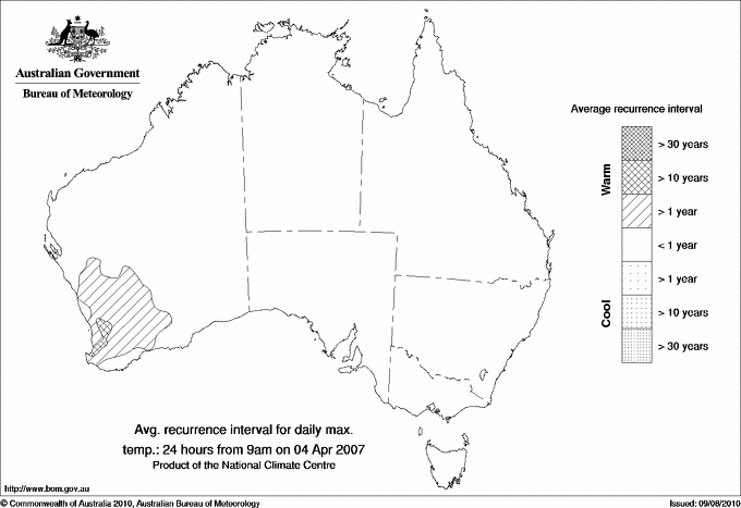 Australian daily maximum temperature average recurrence interval maps