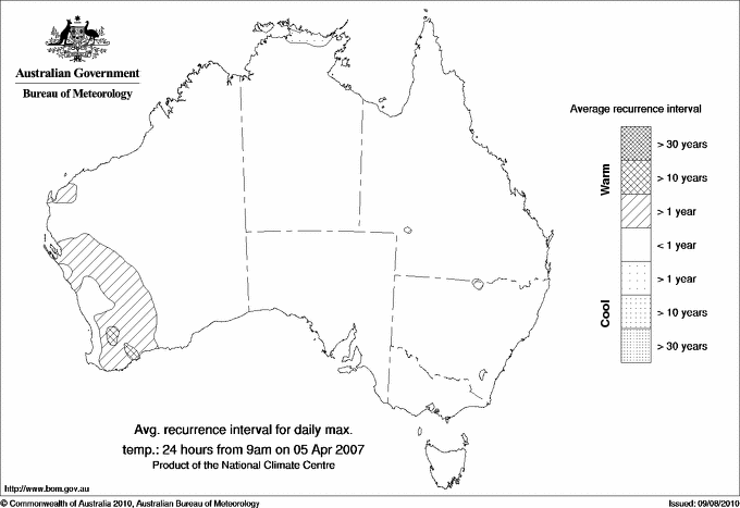 Australian daily maximum temperature average recurrence interval maps