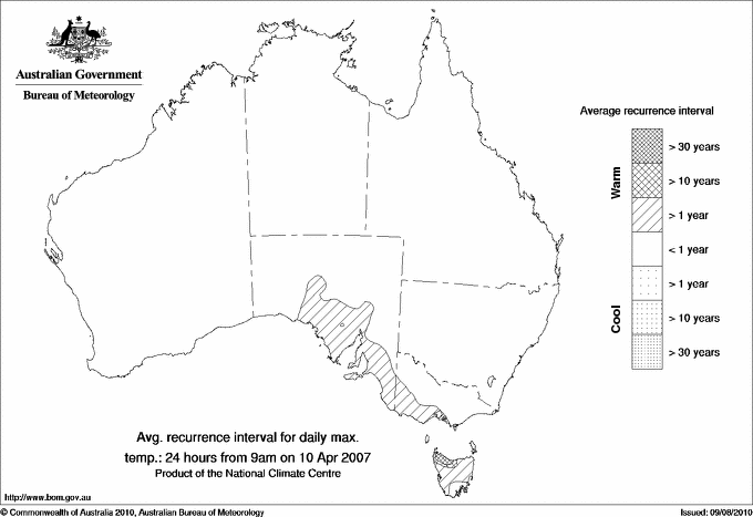 Australian daily maximum temperature average recurrence interval maps