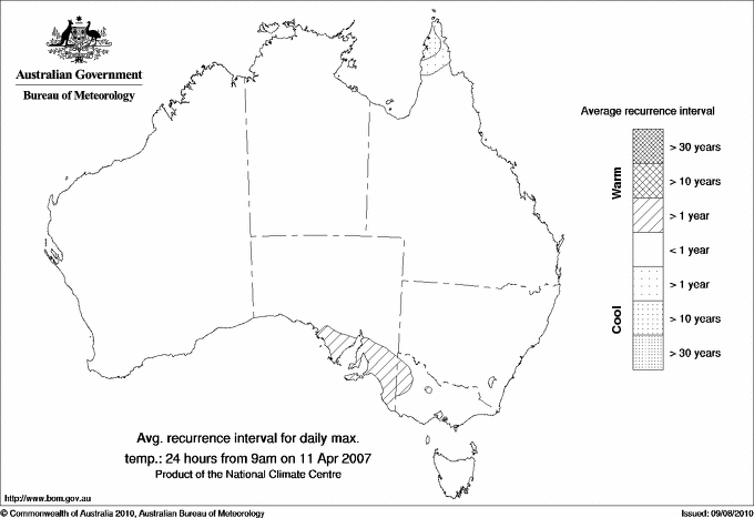 Australian daily maximum temperature average recurrence interval maps