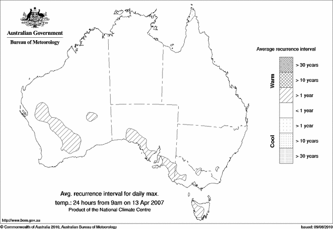 Australian daily maximum temperature average recurrence interval maps