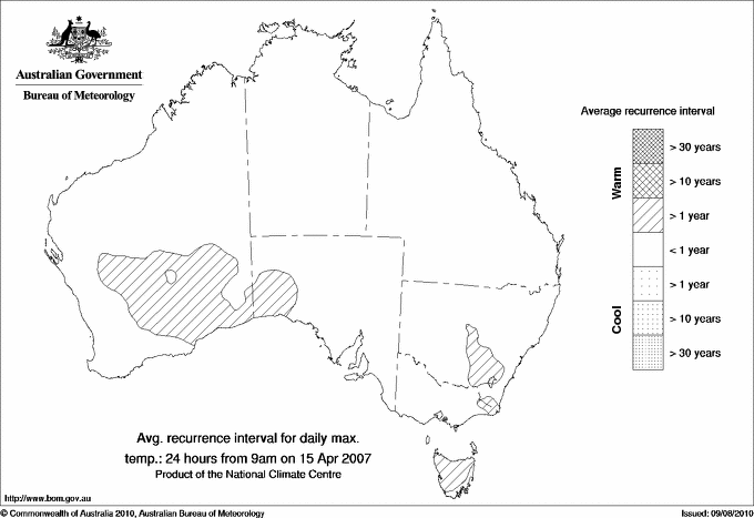 Australian daily maximum temperature average recurrence interval maps