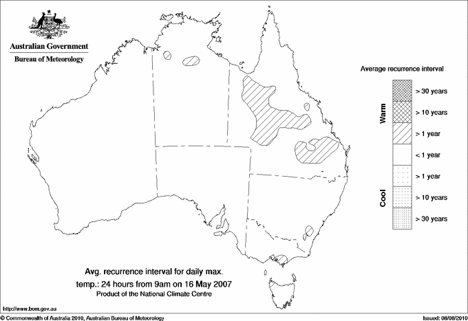 Australian daily maximum temperature average recurrence interval maps
