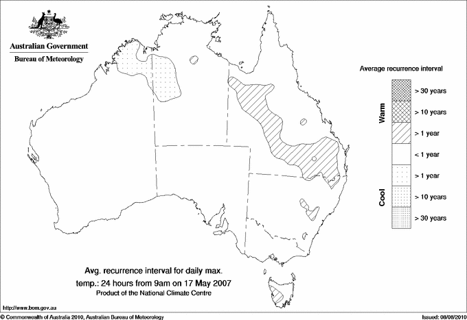 Australian daily maximum temperature average recurrence interval maps