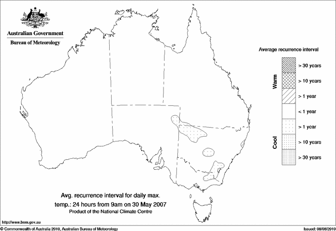 Australian daily maximum temperature average recurrence interval maps