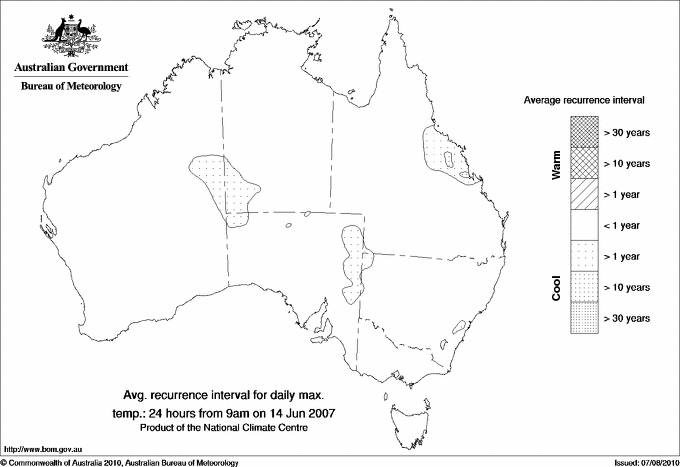 Australian daily maximum temperature average recurrence interval maps