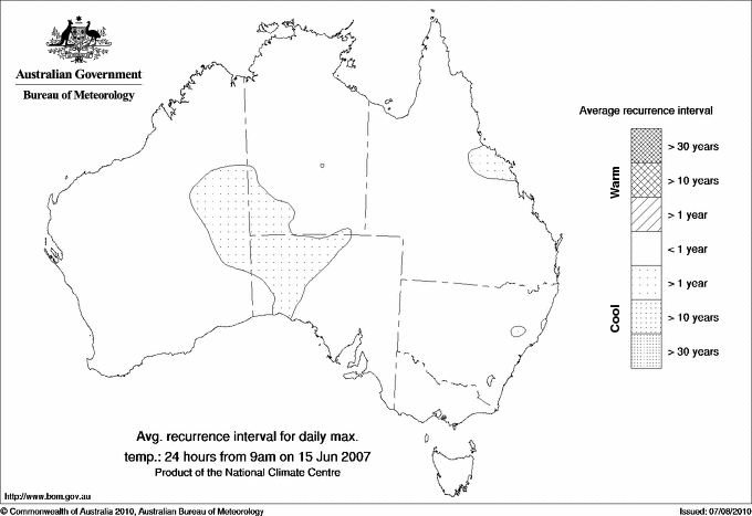 Australian daily maximum temperature average recurrence interval maps