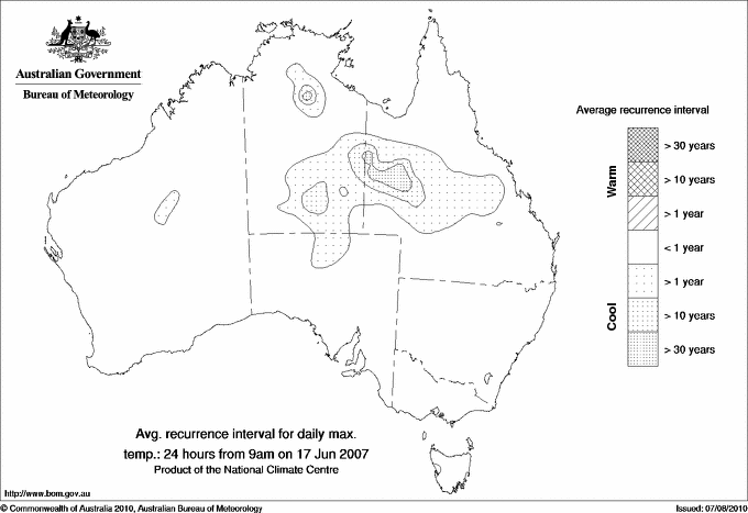 Australian daily maximum temperature average recurrence interval maps