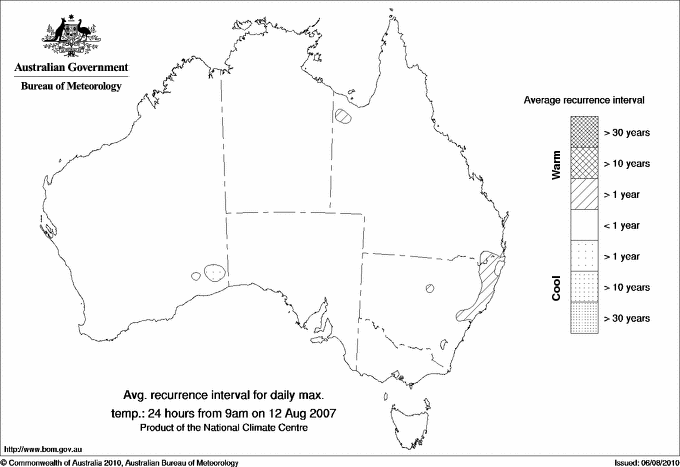 Australian daily maximum temperature average recurrence interval maps