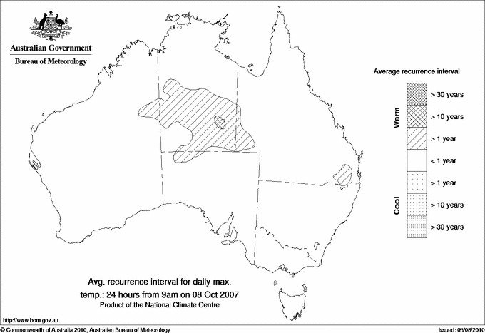 Australian daily maximum temperature average recurrence interval maps