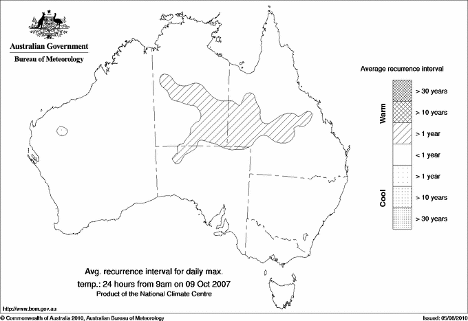 Australian daily maximum temperature average recurrence interval maps