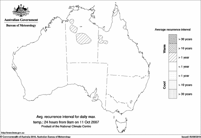 Australian daily maximum temperature average recurrence interval maps