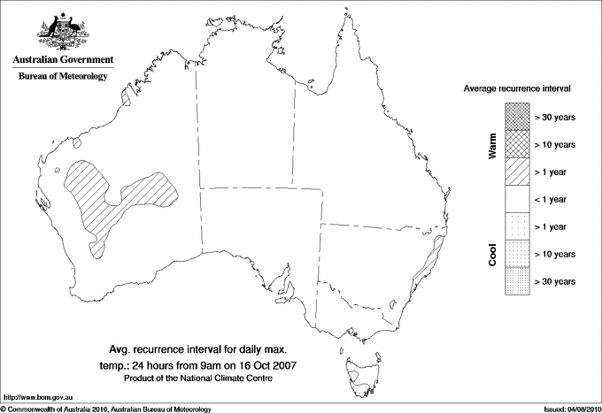Australian daily maximum temperature average recurrence interval maps