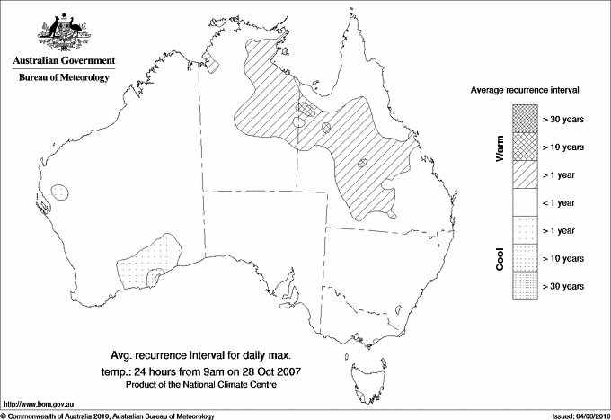 Australian daily maximum temperature average recurrence interval maps