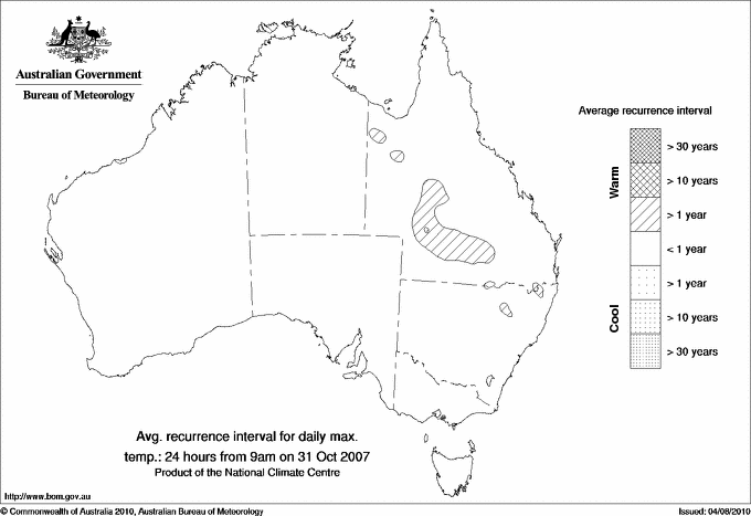 Australian daily maximum temperature average recurrence interval maps