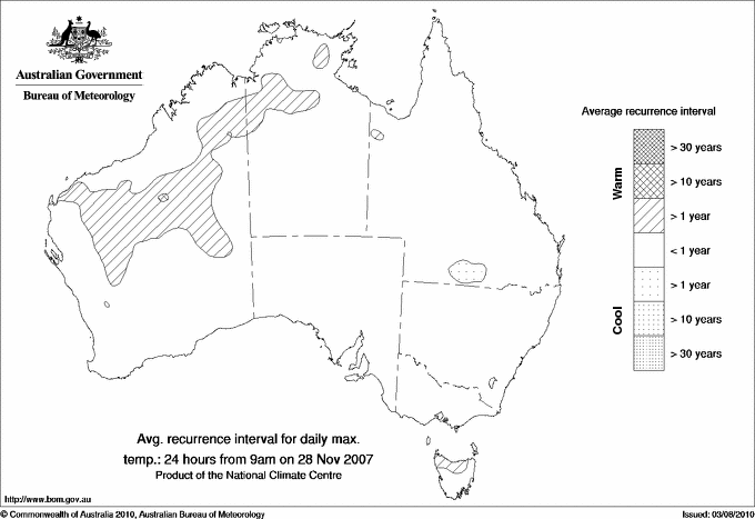 Australian daily maximum temperature average recurrence interval maps