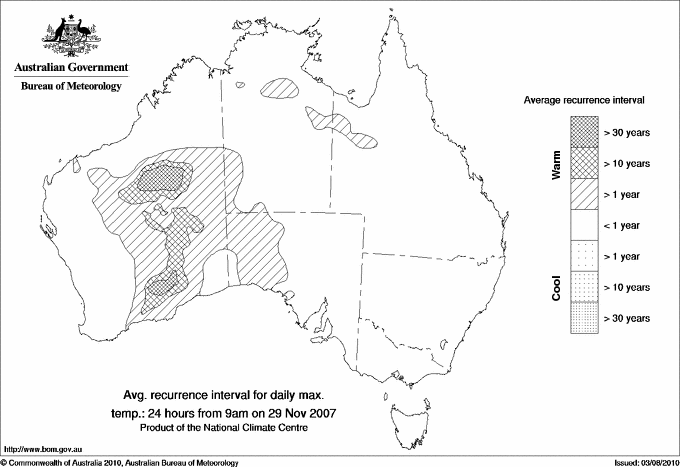Australian daily maximum temperature average recurrence interval maps