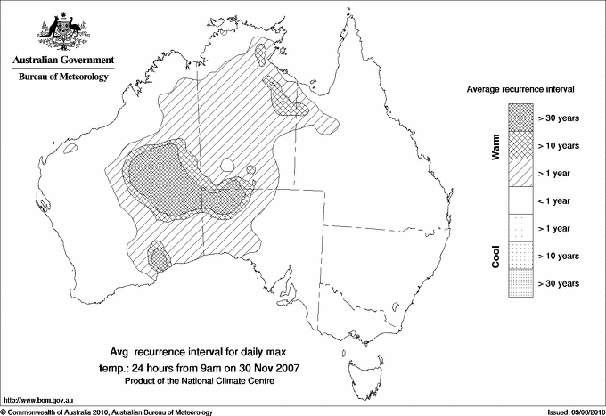 Australian daily maximum temperature average recurrence interval maps