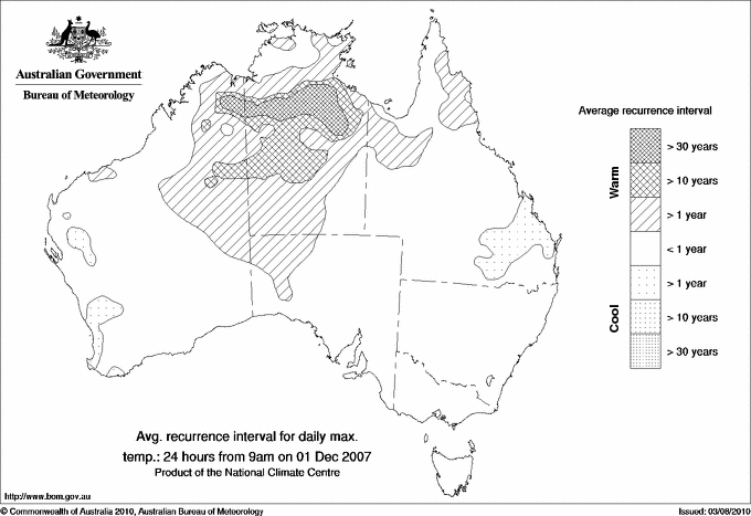 Australian daily maximum temperature average recurrence interval maps