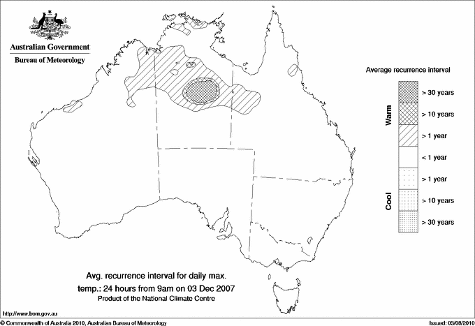 Australian daily maximum temperature average recurrence interval maps