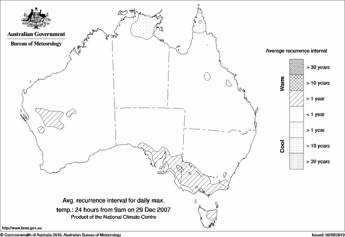 Australian daily maximum temperature average recurrence interval maps