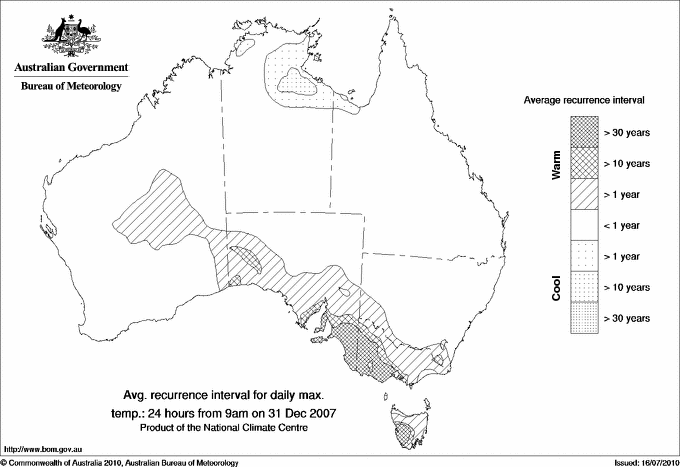 Australian daily maximum temperature average recurrence interval maps