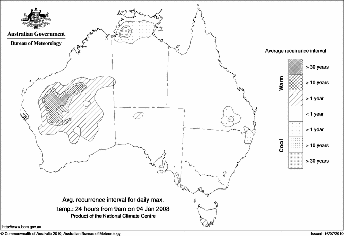 Australian daily maximum temperature average recurrence interval maps