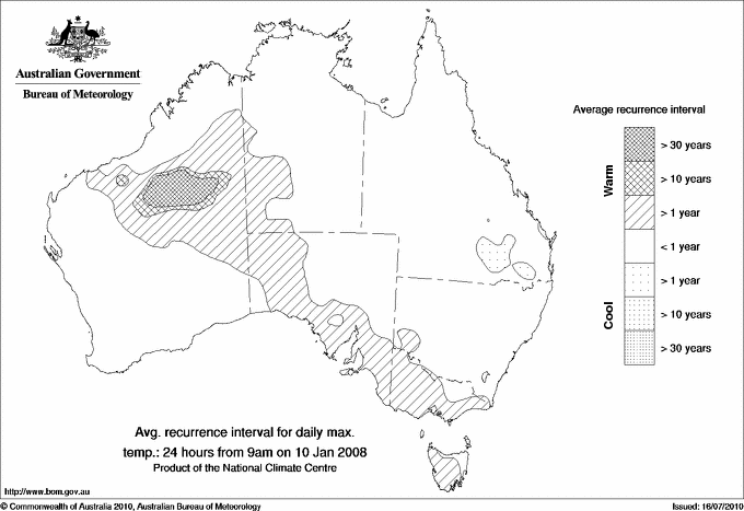 Australian daily maximum temperature average recurrence interval maps