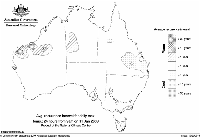 Australian daily maximum temperature average recurrence interval maps