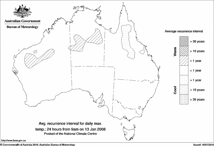 Australian daily maximum temperature average recurrence interval maps