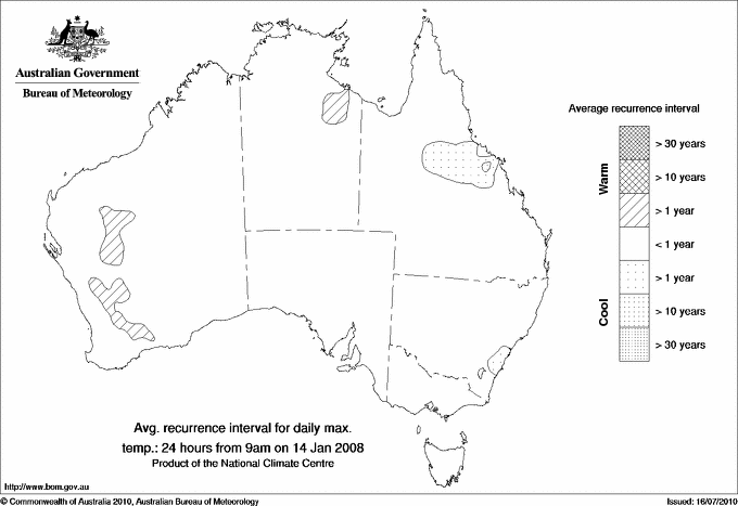 Australian daily maximum temperature average recurrence interval maps