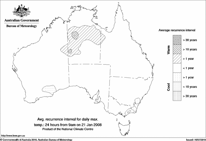 Australian daily maximum temperature average recurrence interval maps