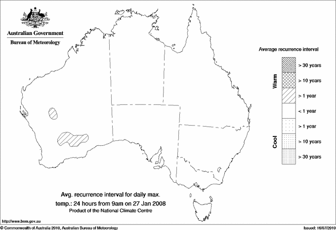 Australian daily maximum temperature average recurrence interval maps