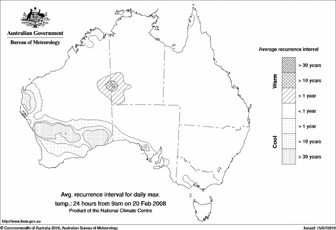 Australian daily maximum temperature average recurrence interval maps