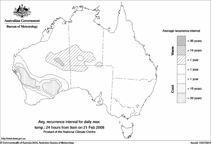 Australian daily maximum temperature average recurrence interval maps