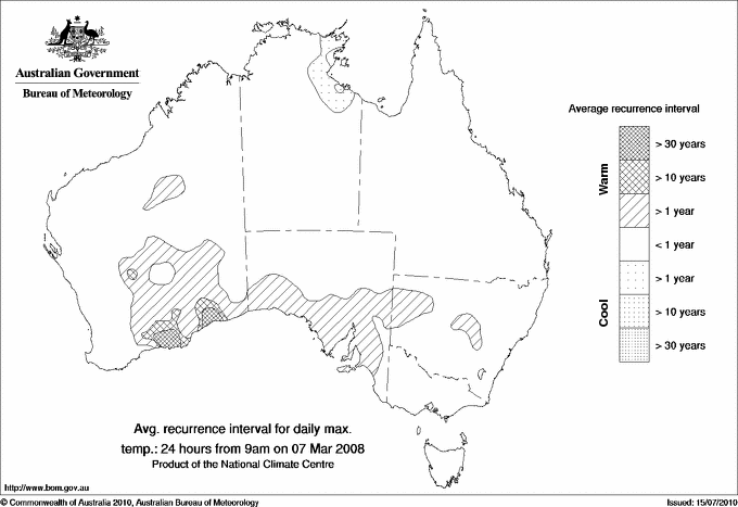 Australian daily maximum temperature average recurrence interval maps