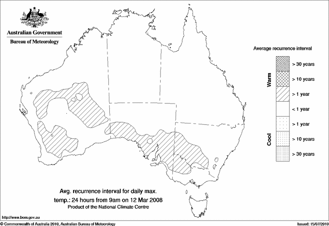 Australian daily maximum temperature average recurrence interval maps