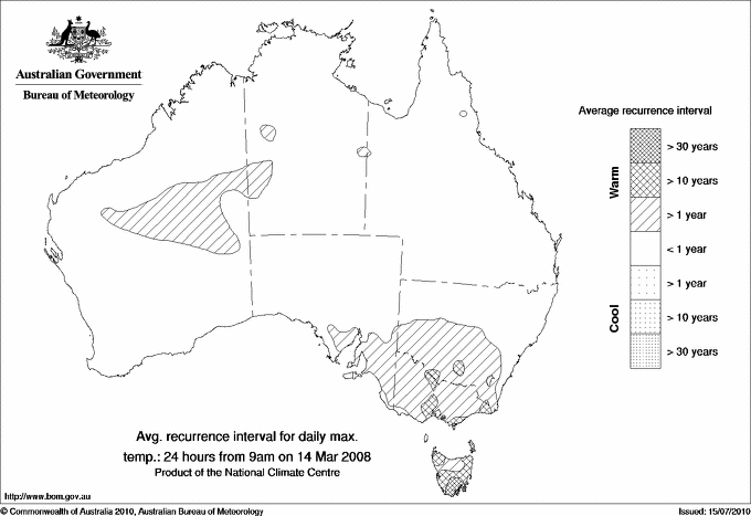 Australian daily maximum temperature average recurrence interval maps