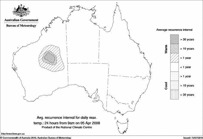 Australian daily maximum temperature average recurrence interval maps