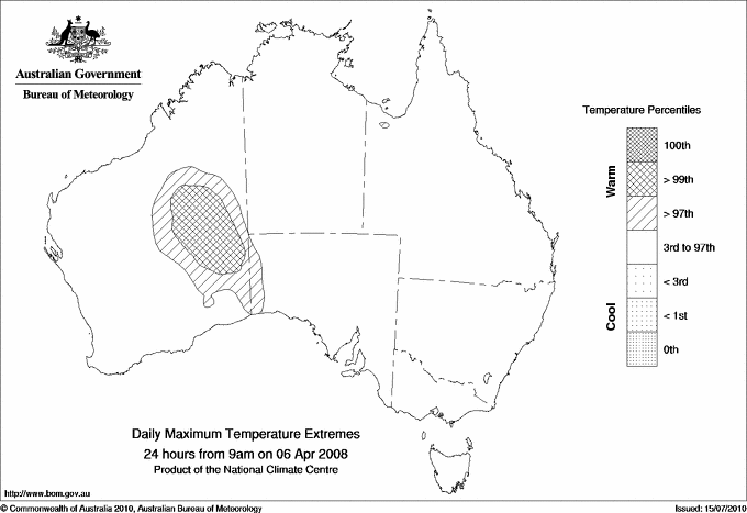 Australian daily maximum temperature extreme area maps