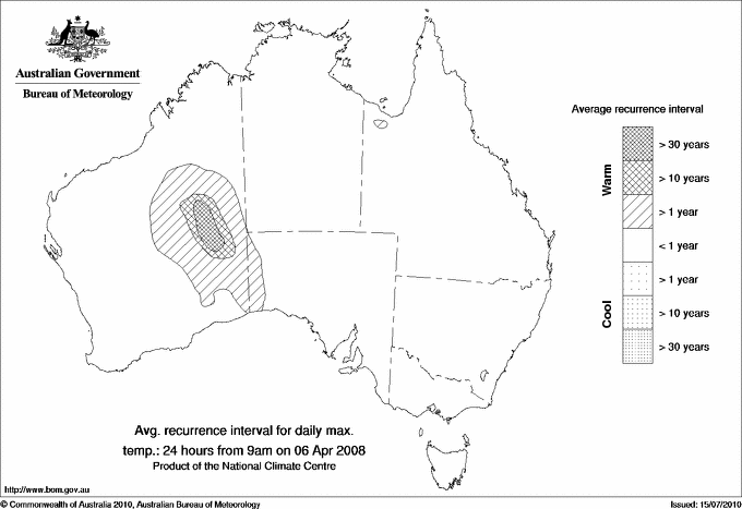 Australian daily maximum temperature average recurrence interval maps